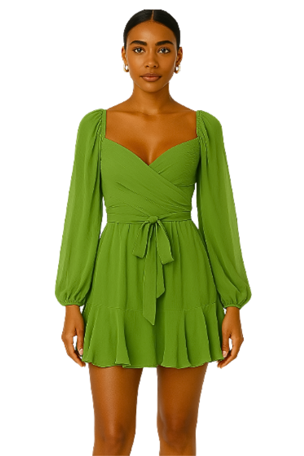 Robe Verte à Manches Bouffantes
