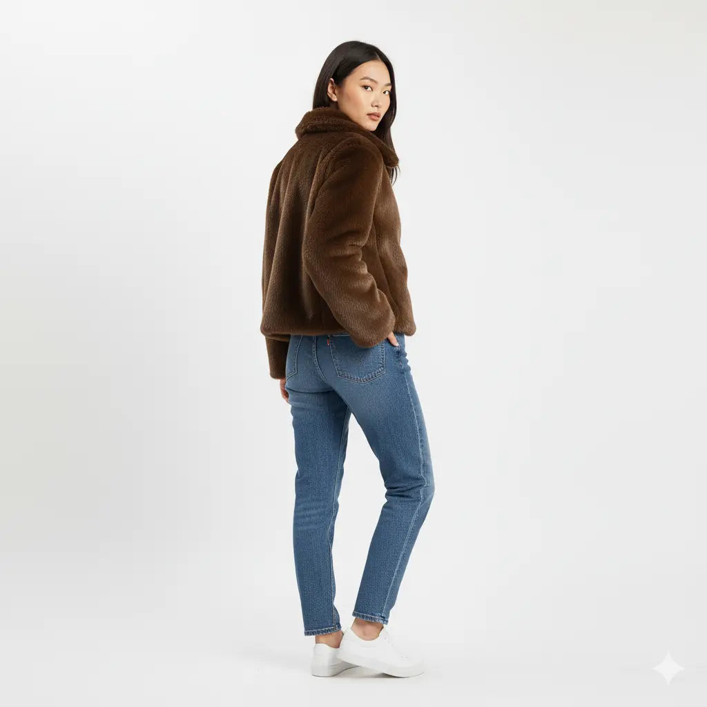 Manteau Court Fausse Fourrure Marron - Joly Brun Épicé Joly Period