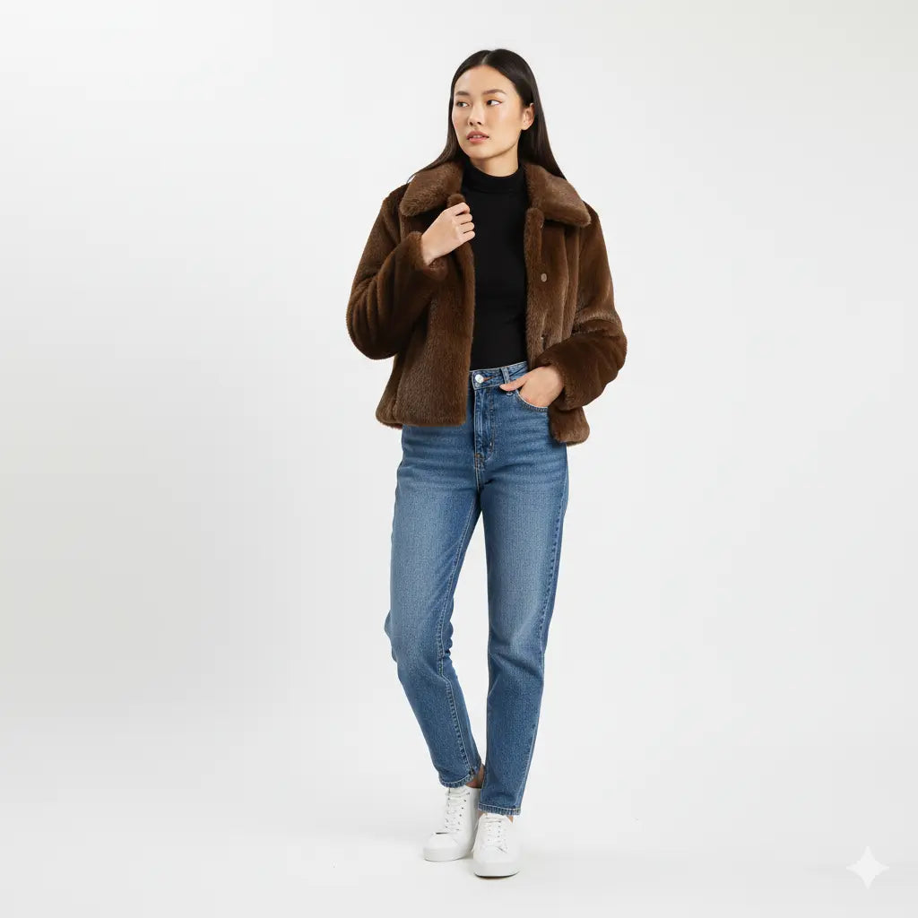 Manteau Court Fausse Fourrure Marron - Joly Brun Épicé Joly Period