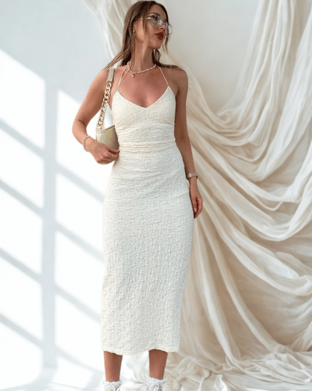 Robe Midi Texturée Dos Nu