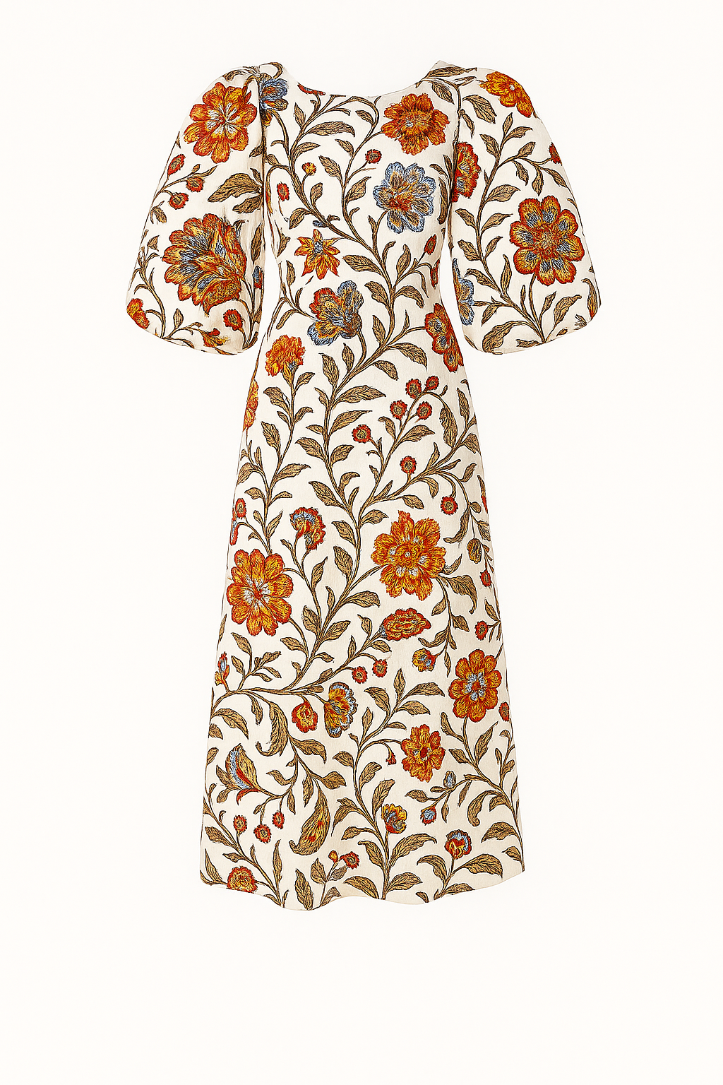 Robe Maxi Fleurie à Manches Bouffantes