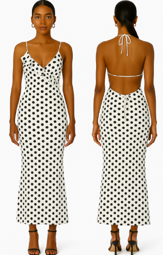 Longue Robe à Pois Noirs et Blancs