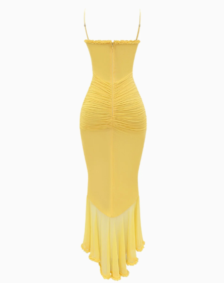 Robe Maxi à Volants Jaune