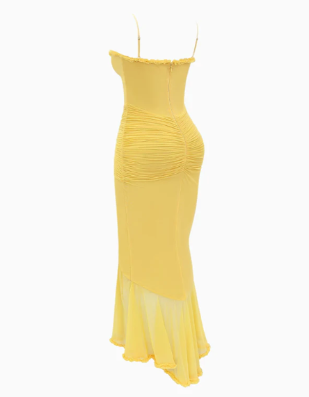 Robe Maxi à Volants Jaune