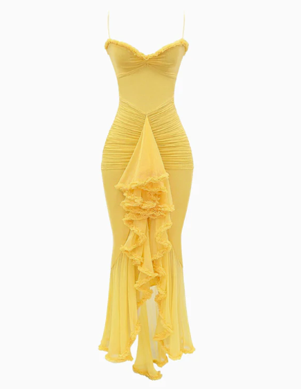 Robe Maxi à Volants Jaune