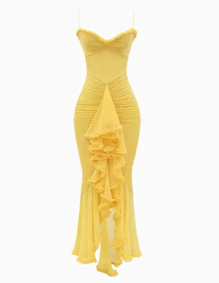 Robe Maxi à Volants Jaune - Joly Period