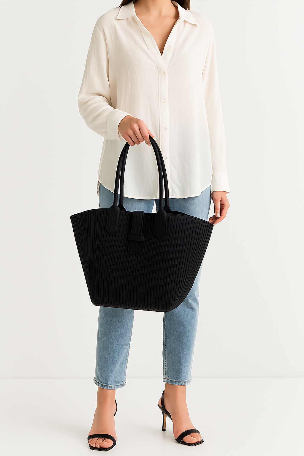 Sac Noir Élégant à Poignées en Cuir