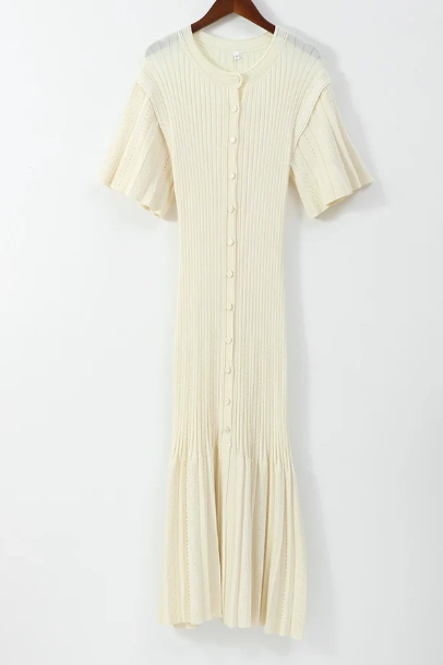 Robe Maxi Côtelée Jaune Pastel