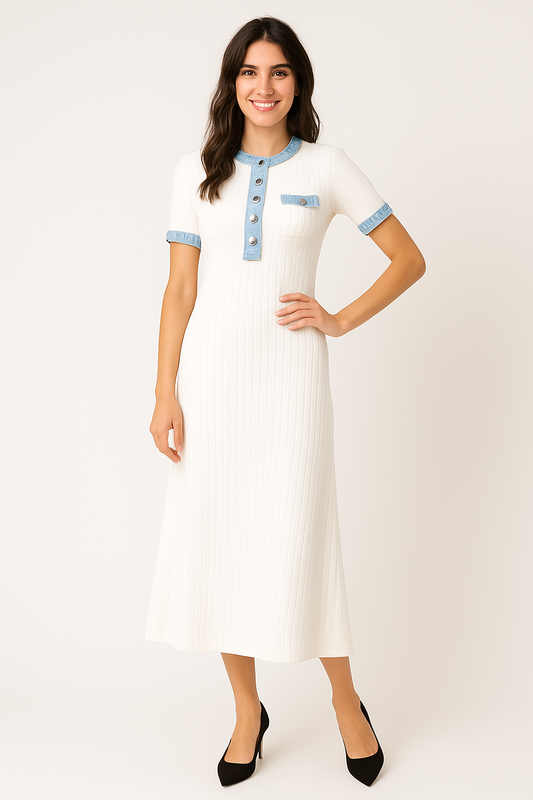 Robe midi en coton denim