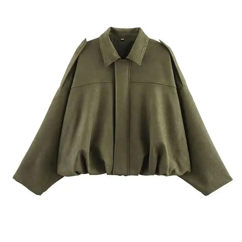 Veste Oversize en Suédine Kaki – Joly Vert Olive Joly Period