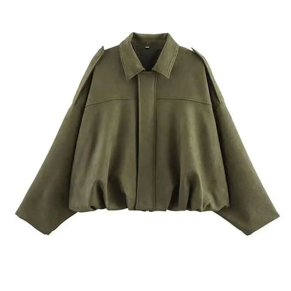Veste Oversize en Suédine Kaki – Joly Vert Olive Joly Period