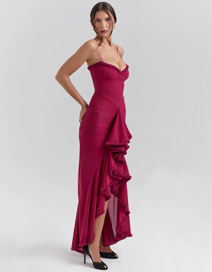 Robe Maxi à Volants Bordeaux