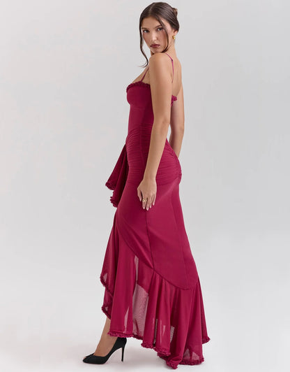 Robe Maxi à Volants Bordeaux