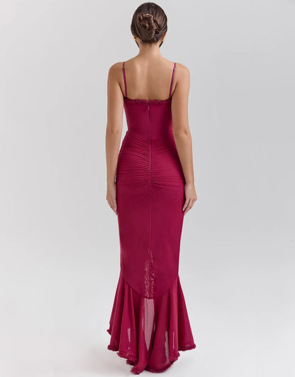 Robe Maxi à Volants Bordeaux