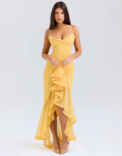 Robe Maxi à Volants Jaune