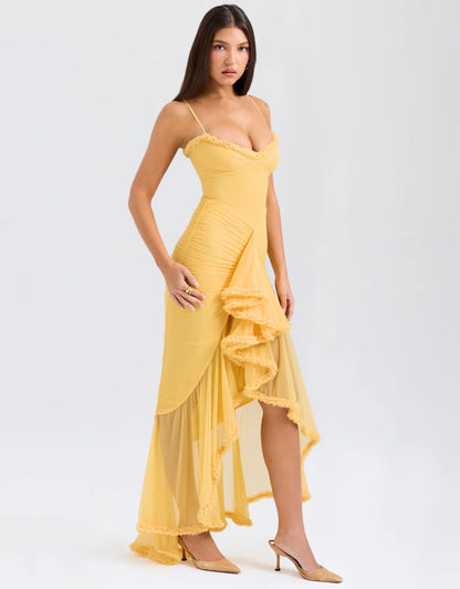 Robe Maxi à Volants Jaune