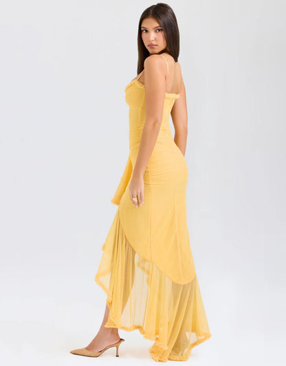 Robe Maxi à Volants Jaune