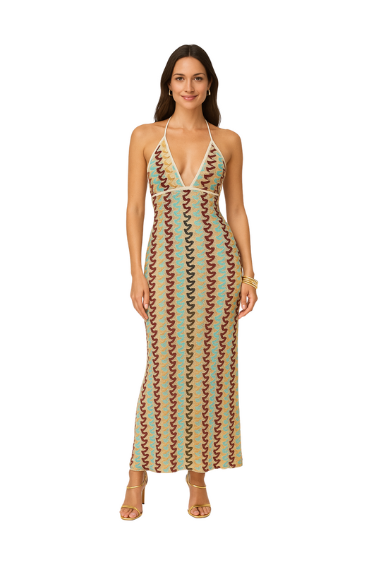 Robe Longue Colorée Chic en Maille