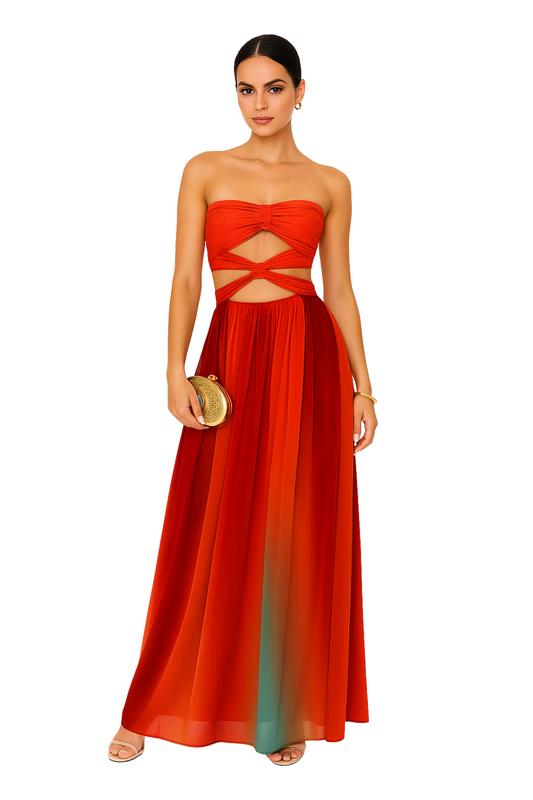 Robe longue dégradée avec bustier croisé