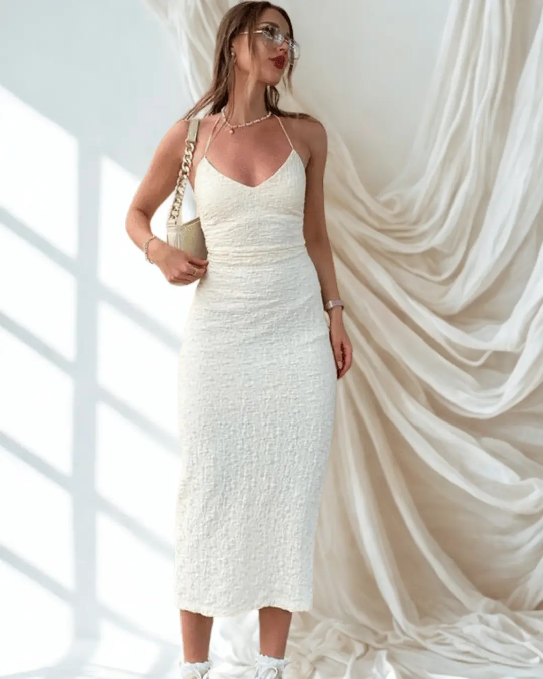 Robe Midi Texturée Dos Nu - Joly Period