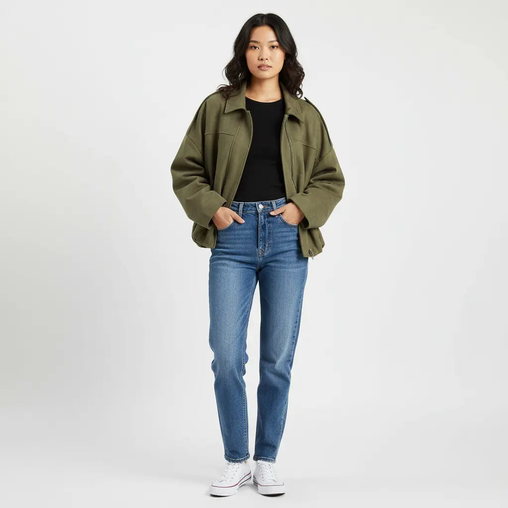 Veste Oversize en Suédine Kaki – Joly Vert Olive Joly Period