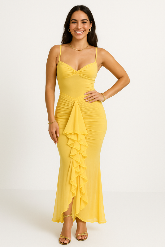 Robe Maxi à Volants Jaune