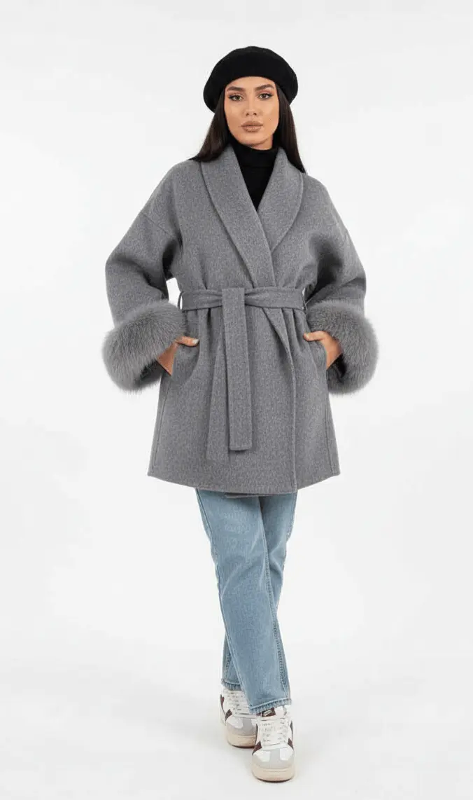 Manteau Court en Laine - Joly Gris Perle - Joly Period