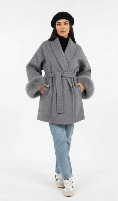 Manteau Court en Laine - Joly Gris Perle - Joly Period