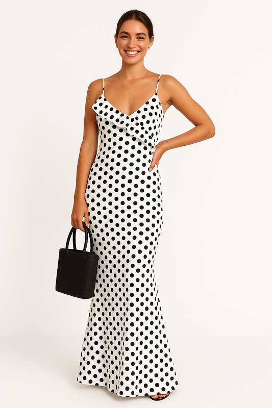 Longue Robe à Pois Noirs et Blancs