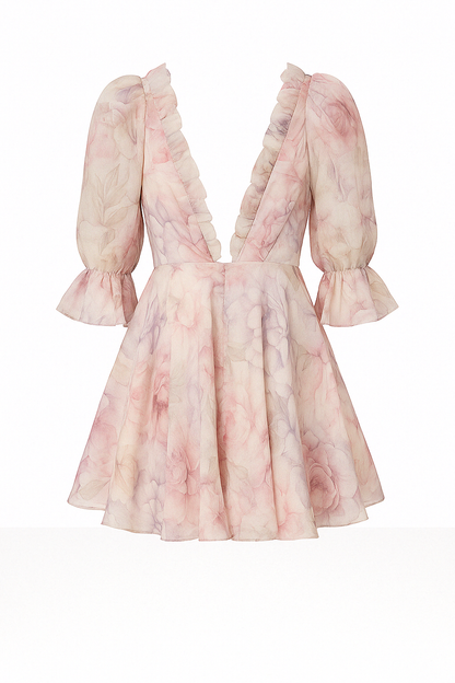 Robe fleurie à manches bouffantes