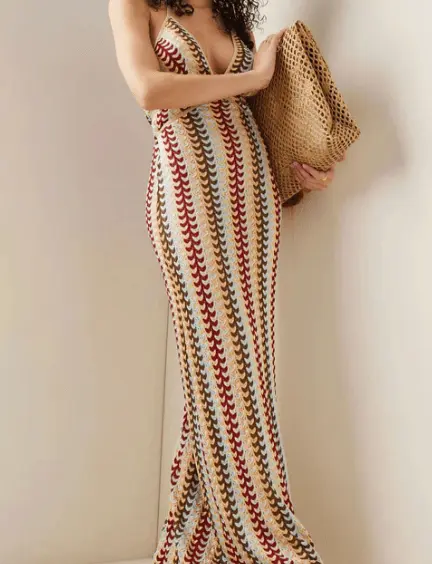 Robe Longue Colorée Chic en Maille - Joly Period