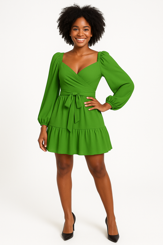 Robe Verte à Manches Bouffantes