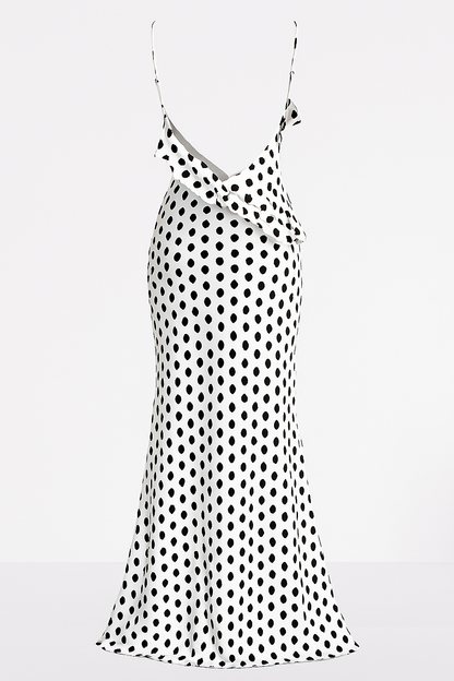 Longue Robe à Pois Noirs et Blancs