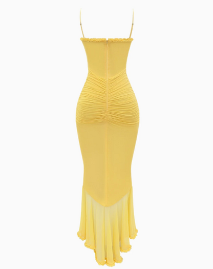 Robe Maxi à Volants Jaune