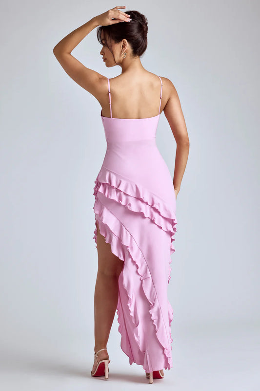 Robe Maxi à volants Rose