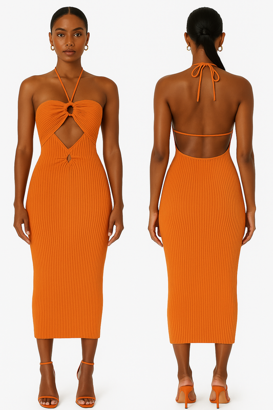 Robe Orange Croisée Élégante